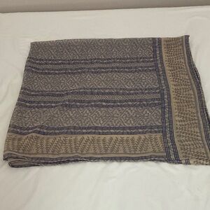 Vintage Carlisle Blue and Tan Patterned Silk Chiffon Scarf